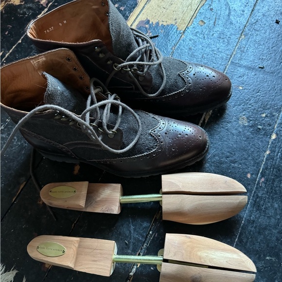 Mens Wingtip Massimo Matteo Leather Boots - Size 9 - Burgundy - Italy - Picture 4 of 14